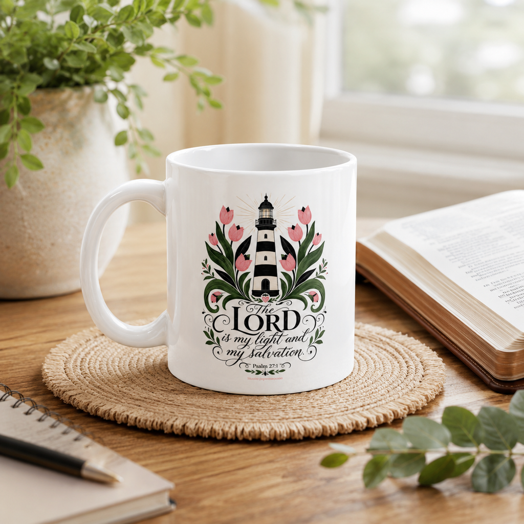 The Lord is my light and my Salvation Psalm 27:1 White glossy mug