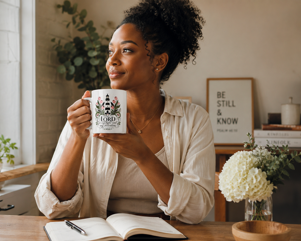 The Lord is my light and my Salvation Psalm 27:1 White glossy mug