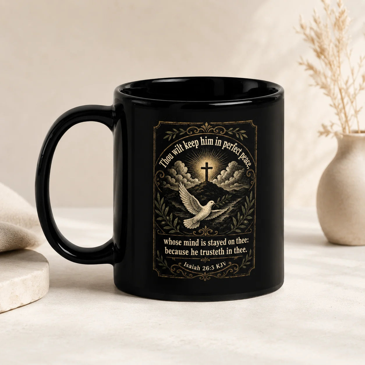 Isaiah 26:3 Black Glossy Mug
