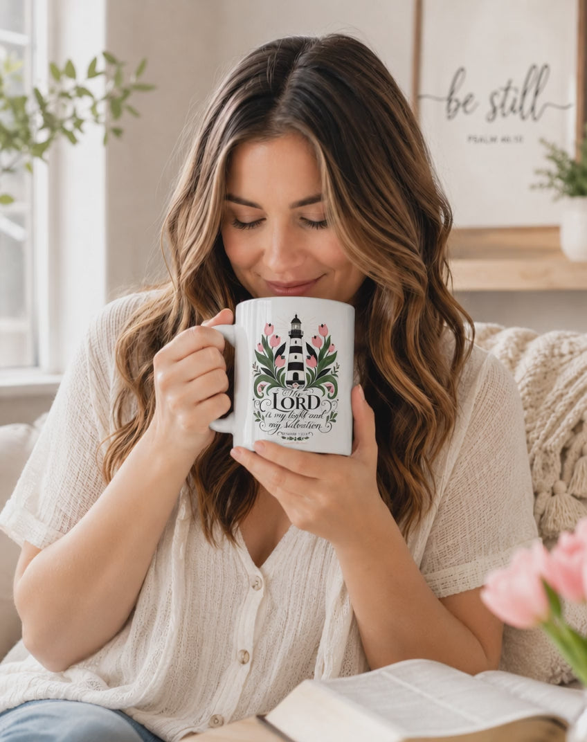 The Lord is my light and my Salvation Psalm 27:1 White glossy mug