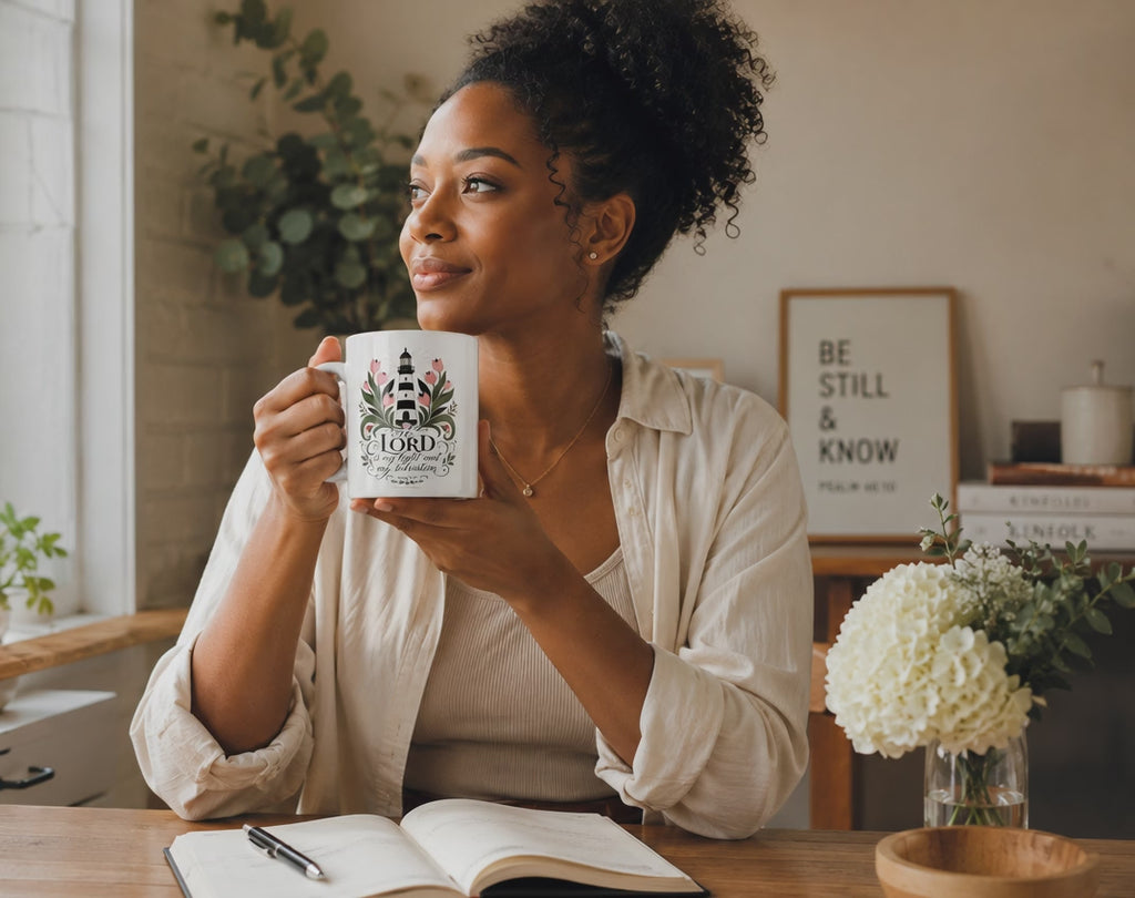 The Lord is my light and my Salvation Psalm 27:1 White glossy mug
